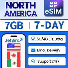 USA Canada Mexico eSIM 7GB High-Speed, 7 Day JetSim Travel eSIM