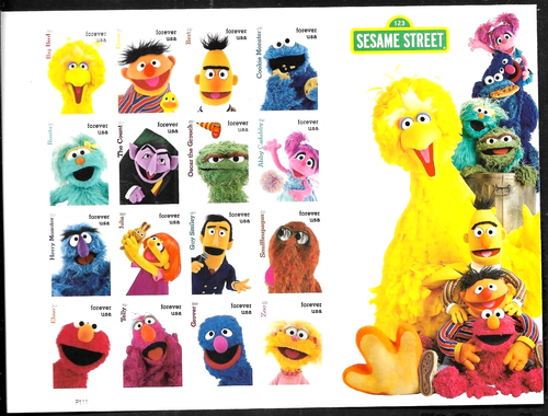 SESAME STREET MUPPETS 16 CARACTÈRES 50E ANNIVERSAIRE 5394 FEUILLE DE TIMBRE US FOREVER - Photo 1 sur 3