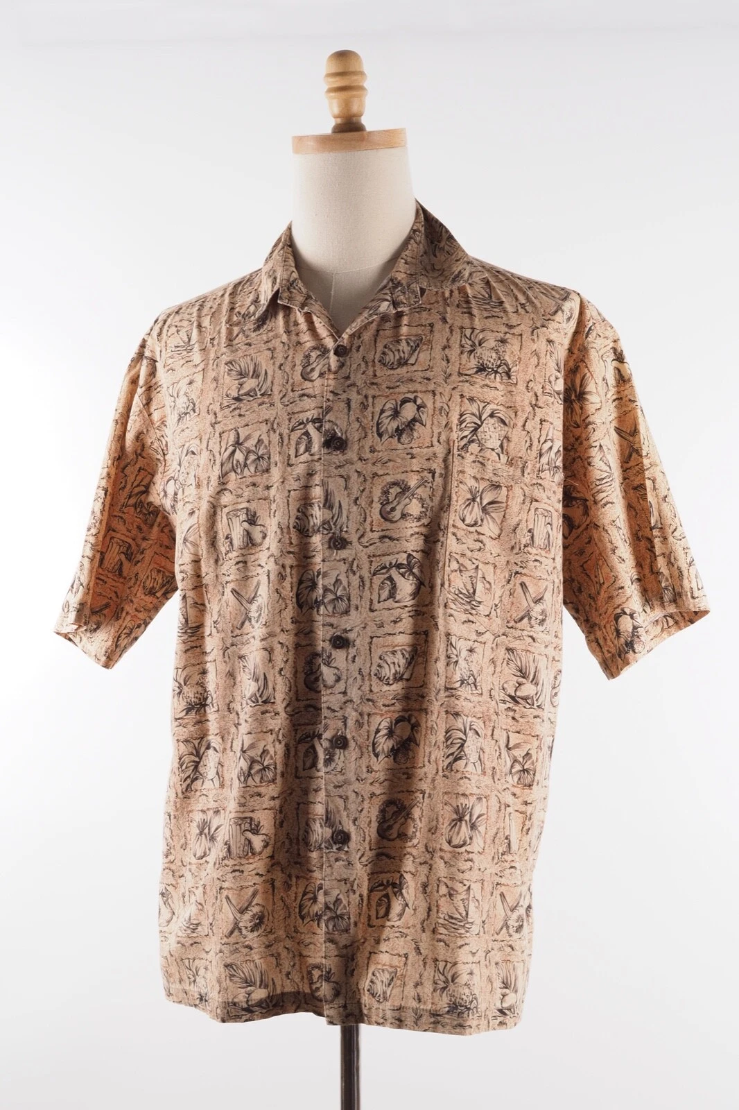 Vintage Mens Crazy Pattern Hawaiian Floral Short Sleeve Summer Shirt Large L 90s