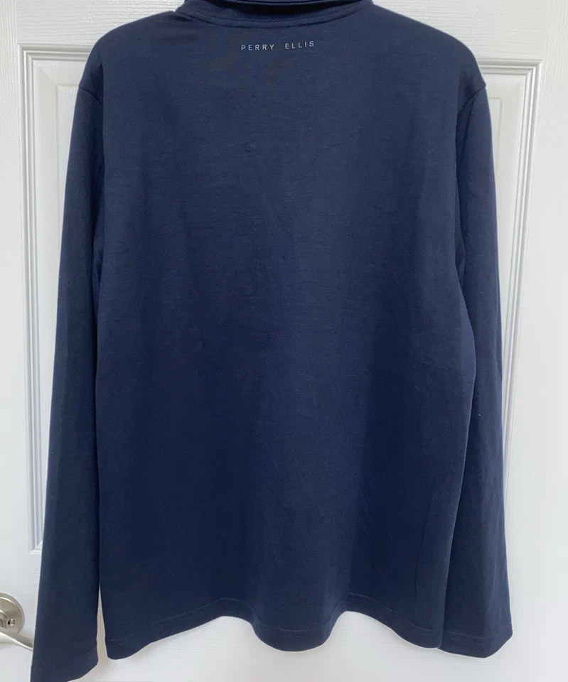 NEW PERRY ELLIS 1/4 ZIP SWEATER TOP  MENS Large NAVY BLUE - Image 4 of 4