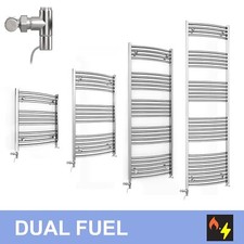 Chrome 700 mm Wide Curved Towel Radiator With Dual Fuel Manual Standard Kits