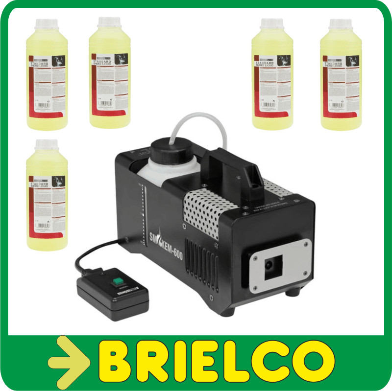 MAQUINA DE HUMO 600 W MANDO A DISTANCIA CON CABLE + 5X1L LIQUIDO DE HUMO BD3946