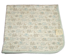 First Impressions Blue Gray Elephants Stars Cotton Knit Baby Blanket Reversible