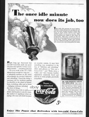 COCA COLA CO 1941 WHEN THE WHISTLE BLOWS PAUSE GO REFRESHED FOR 5 CENTS AD