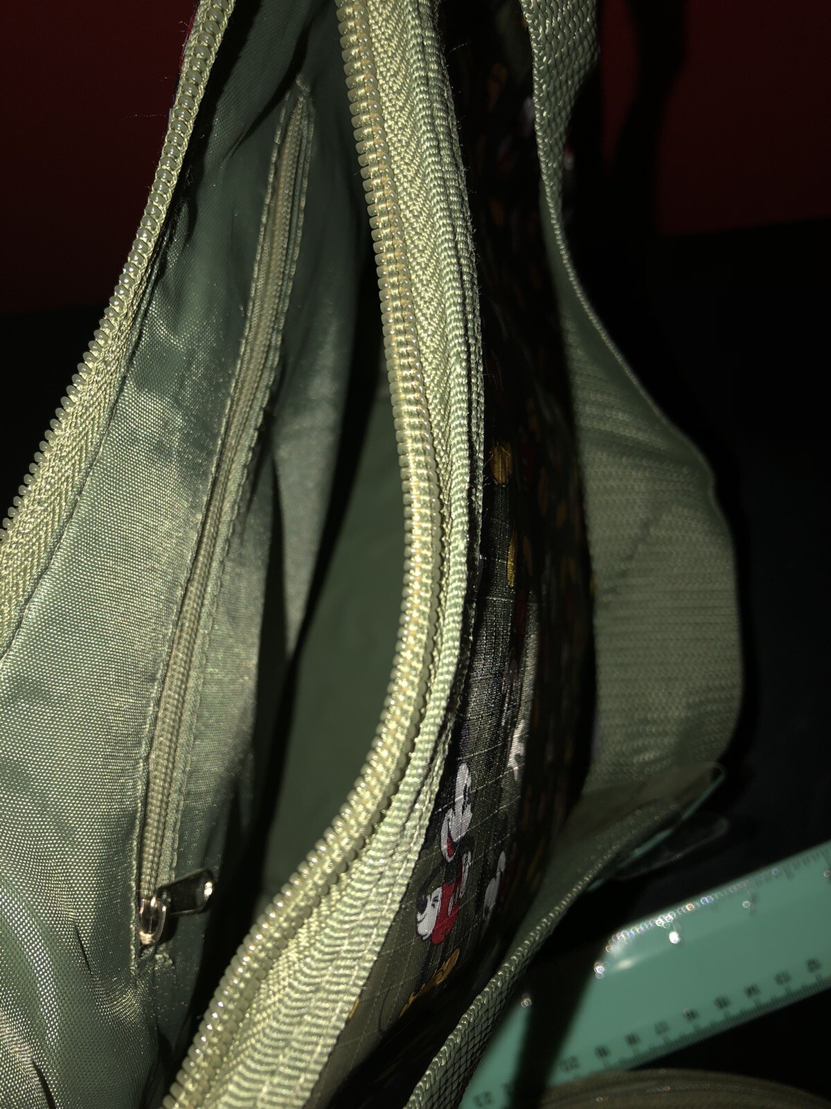 NWOT Disney Mickey Mouse Vinyl Zip Shoulder Bag Olive Green & Coin Purse Lunch