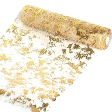 Gold Table Runner 11" x 394" Sparkling Polyester Tulle Ribbon Roll Shiny Tabl...