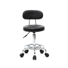 New Round Shape Adjustable Salon Stool with Back and Line Black Sale --