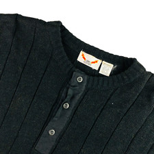 VTG Loris Azzaro Men's Ribbed Knit Henley Sweater Short Sleeve Black • Large