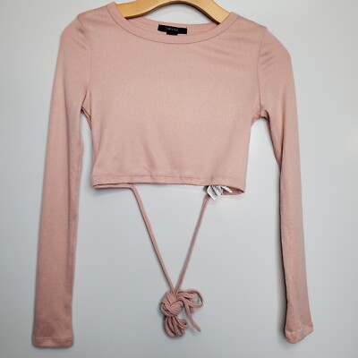Forever 21 Women's Long Sleeve Crop Top Medium Blush Pink Ribbed Belly Wrap  Crew - Main Image