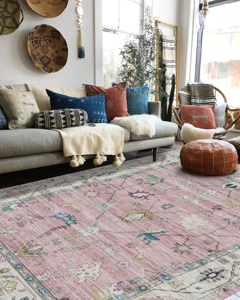 Pink Area Rug - Modern Living Room Rug- Turkish Carpet - Anti Slip Pet Friendly - Image 4 of 4