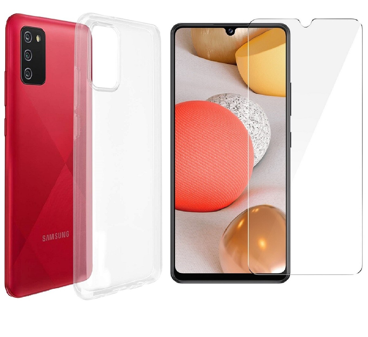 For Samsung Galaxy A02s Cover Case Clear Film Tempered Glass