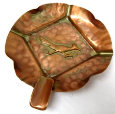 GREGARIAN Copper Ashtray Roadrunner Authentic Engraved Cursive Signed Foil Label