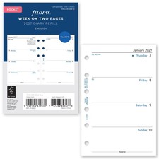 2027 Filofax Pocket Size Refill 27-68221, Week on Two Pages, 81mm x 120mm