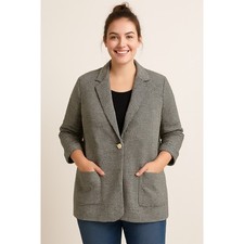 Sanctuary Women's Houndstooth Blazer Jacket Size Large 1-Button Black White