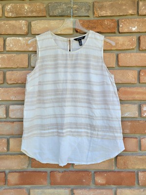 Ellen Tracy Women s 100% Linen Striped Tank Top Tan & Ivory Size Large 