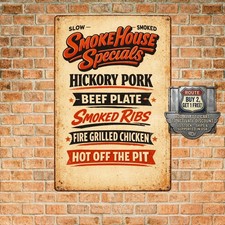 Southern Style BBQ Tin Sign Hand Tear Pork Brisket Ribs Metal Wall Art 8x12