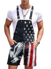 Adovigo Mens American Flag Overalls Vintage 4th July Bibs Rompers Shorts M
