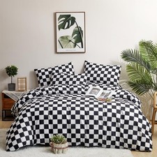 Houseri Plaid Comforter Set - Full Size Teen Boys Black and White Buffalo Che...