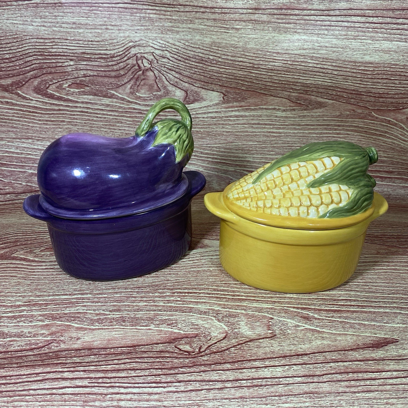 Philippe Richard Vintage Single Serve Ceramic Casserole Dish Eggplant Corn Set