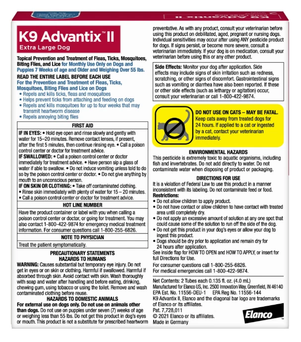Flea/Tick Treatment - K9 Advantix II Large Dogs Pet Breed Animal Health Itch - Image 2 of 2