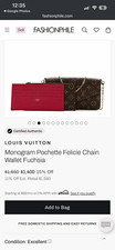 Louis Vuitton Monogram Pochette Felicie Chain Wallet Folding Credit Card Fuchsia