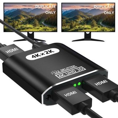 HDMI Splitter 1 In 2 Out - Aluminum 4K Signal V1.4 Powered HDCP Bypass Supports*