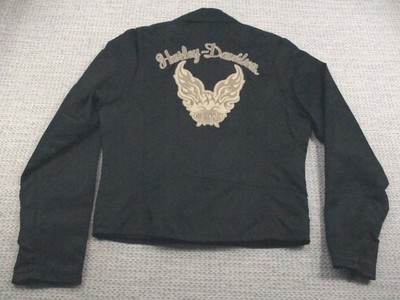 Harley Davidson Jacket Womens Extra Small Black Nylon Moto Biker Embroidered