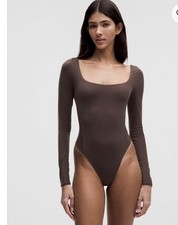 Lululemon Wundermost Ultra-Soft Nulu Square-Neck Bodysuit Espresso Long Sleeve L