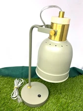 Modern Sage Green Adj. Desk Lamp with Brass & Wood Accents, USB Charging Port