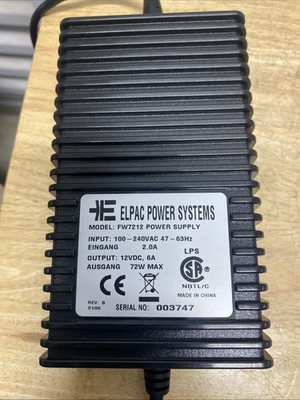 Elpac Power Supply FW7212 Input 100-24OVAC 47- 63Hz Output: 12VDC, 6A