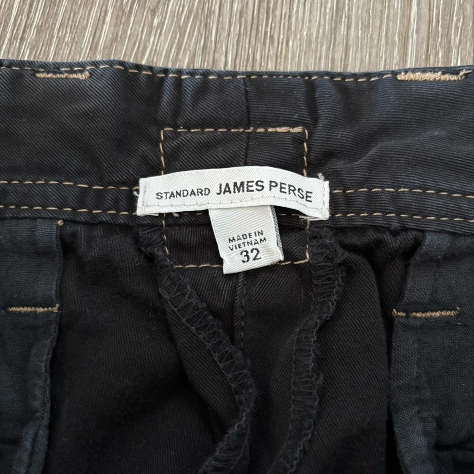 Pantalones rectos de algodón cepillado Standard James Perse 32 para hombre con botones negros Foto 4 de 4