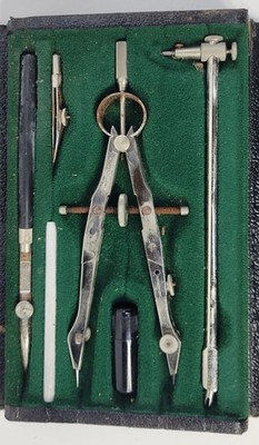 Vintage 1950s German Engineer Drafting Tools Compass Germany Set #1858 Snap Case