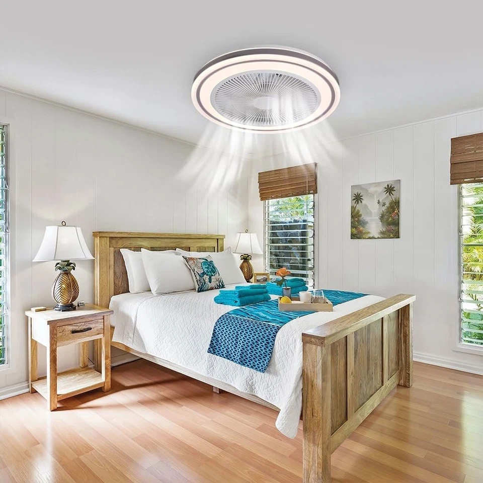 Ventilatore a Soffitto con Lampada Plafoniera LED 3 Velocità Luce RGB 80W Timer - Immagine 4 di 4