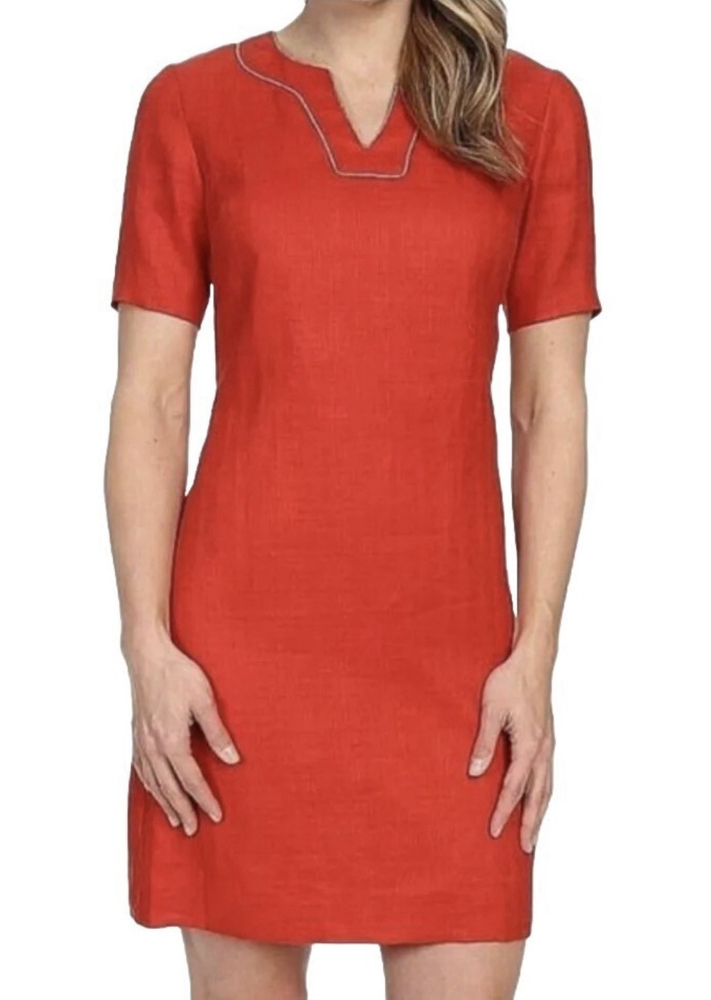 Pendleton Red-Orange Lora V-neck Shift Dress Size… - image 1