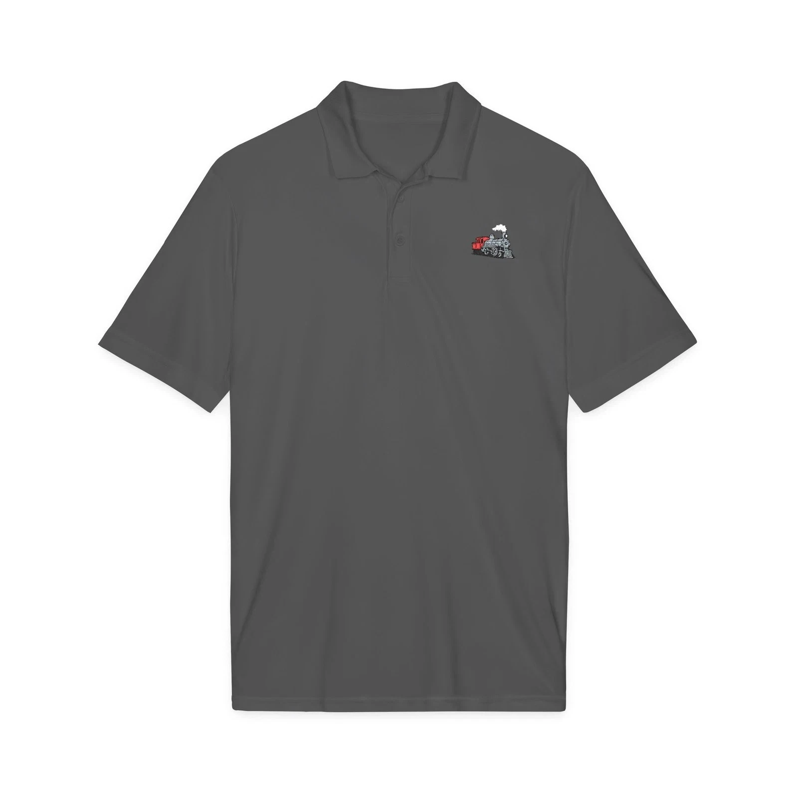 Embroidered Steam Engine Train Polo, Moisture-Wicking