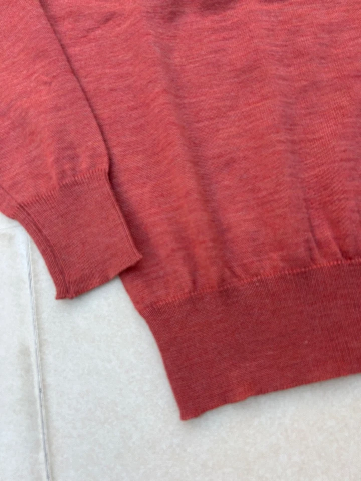 Vintage 90s Japanese New Wool Long Sleeve Orange Textured Knit Polo M Toyobo - Image 4 of 4