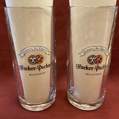 Set of 2 - Glass SAHM Beer Mug Hacker-Pschorr Munchen Stein 0.5L - 7-1/4'' Tall 