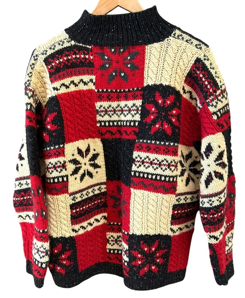 Suéter de Lana Copo de Nieve Vintage Jones New York Holiday Patchwork PM Tejido a Mano Foto 2 de 4