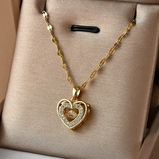 Womens Necklace Heart Pendant 18K Gold Plated Stainless Steel Jewelry Gift New