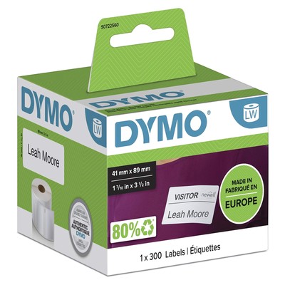 DYMO Removable White name badge 89mm x 41mm, 11356 (89mm x 41mm 300 labels/roll,