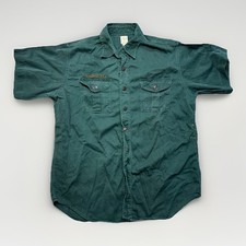 Vintage 50s BSA Boy Scout Green Sanforized Shirt Mens L Explorer Repairs