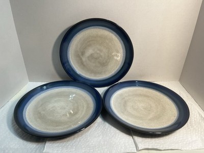 3-Gibson Elite Designs Couture Bands Blue Stoneware 8 1/4 Inch Lunch Plates 3551