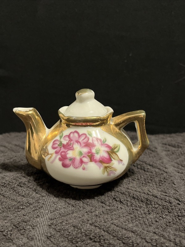 Vintage Mini Porcelain Teapot  Floral Design Gold Accents Tea Decoration Japan