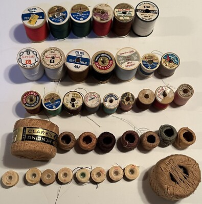Vintage LOT OF 39 USED Polyester Sewing Thread Spools Assorted Brands ~ F271