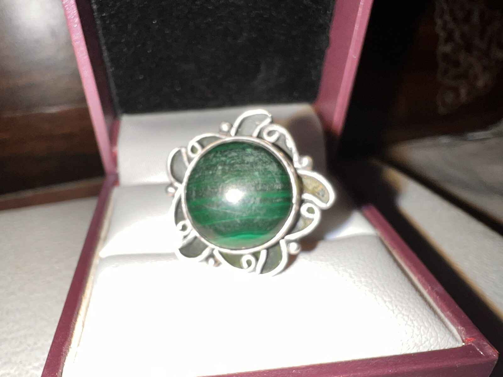 Unusual Solid Silver Adjustable Ring With Natural… - image 5