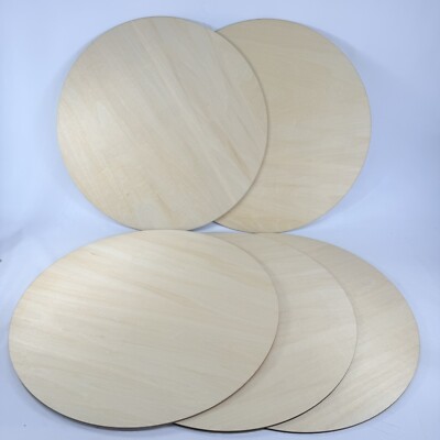 Wood Circles 15 inch 1/8 inch Thick, Unfinished Craft Rounds Set Lot Of 5