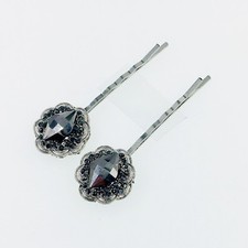 USA Vintage Bobby Pin Hairpin Rhinestone Crystal Jeweled Elegant Unique Gray
