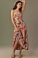 Farm Rio Beige Bright Farm Lenzing Ecovero Euroflax Maxi Floral Dress Size S NWT