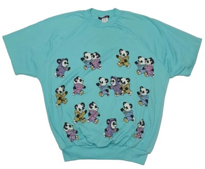 Vintage 80's 90's Pink Elephant Baby Blue Cute Panda T-Shirt Sz S Single Stitch
