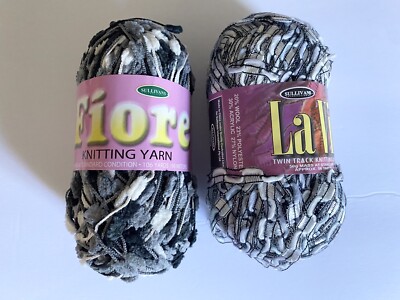 Lot of 2 Sullivans Yarn ~La Vita~ , ~Fiore ~ color Black White Gray 50g ea. 